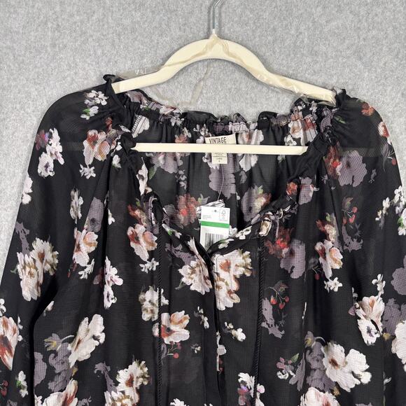 Vintage America Peasant Top Large Floral Textured Dark Moody Maximalist Boho - Picture 2 of 16